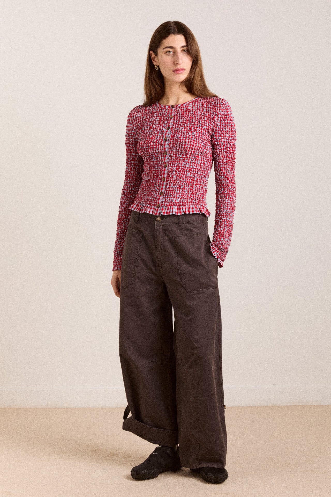 Damson Madder elliana smocked cardi - blue & red gingham