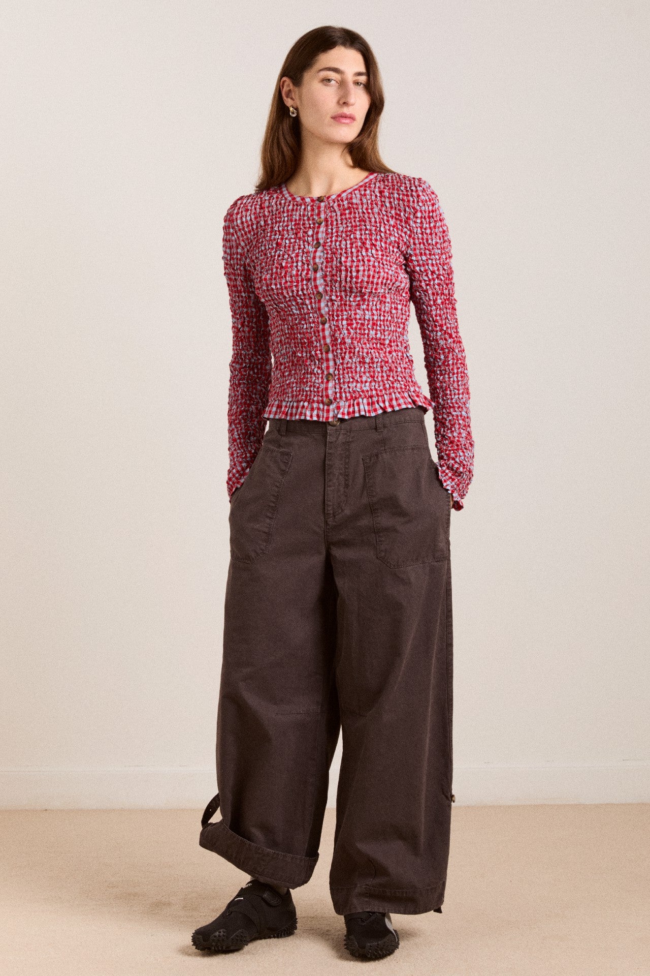 Damson Madder elliana smocked cardi - blue & red gingham