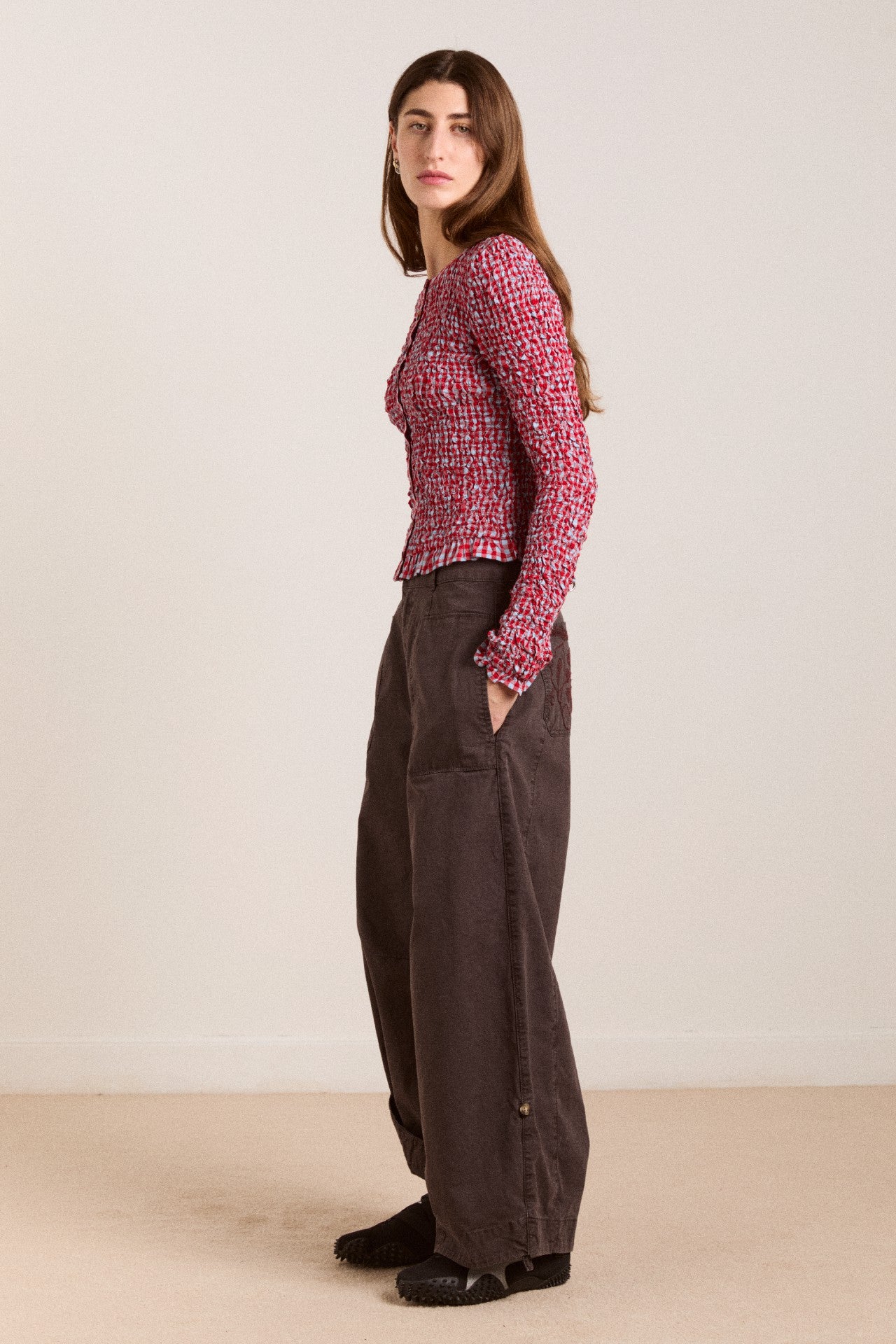 Damson Madder elliana smocked cardi - blue & red gingham