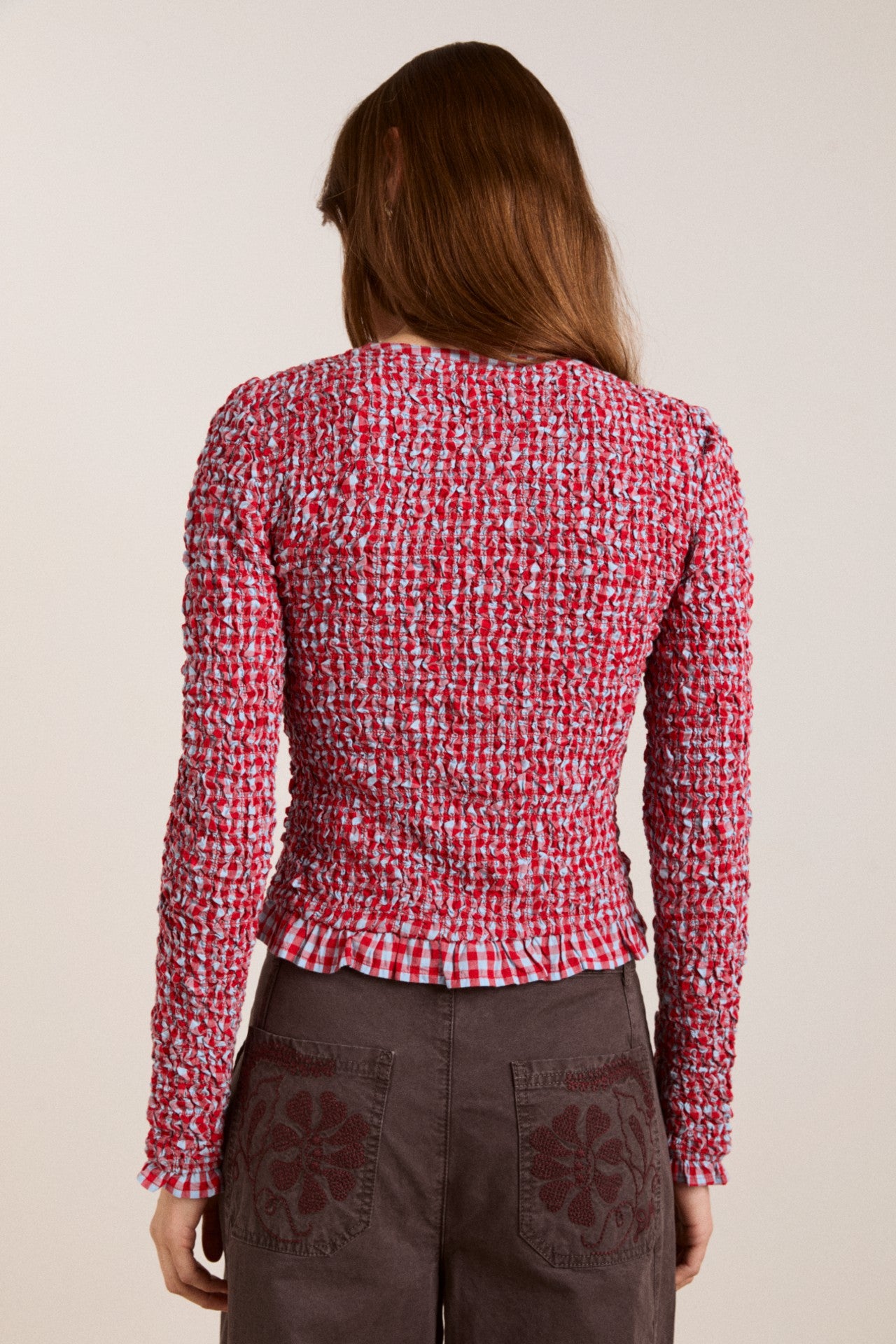 Damson Madder elliana smocked cardi - blue & red gingham