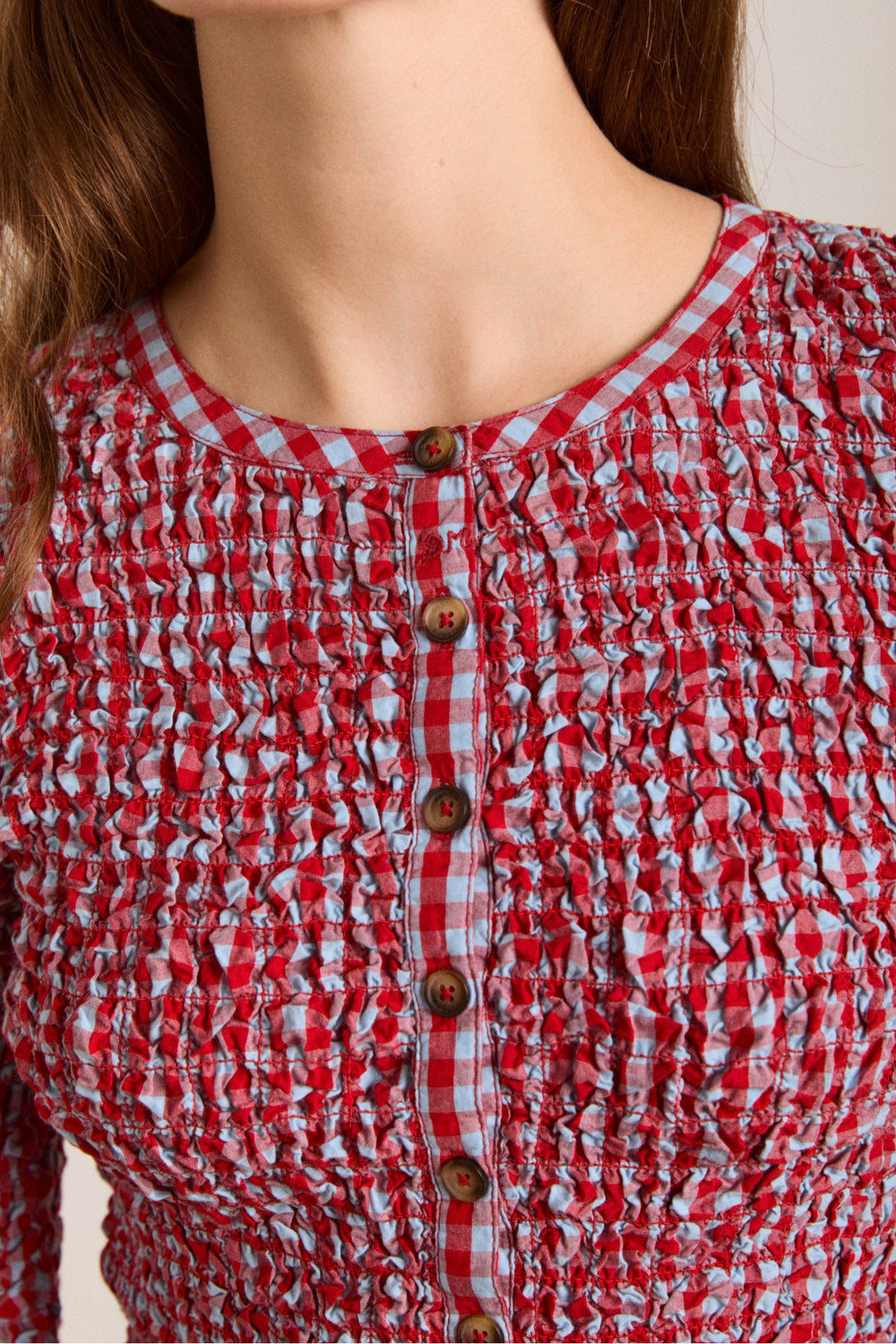 Damson Madder elliana smocked cardi - blue & red gingham