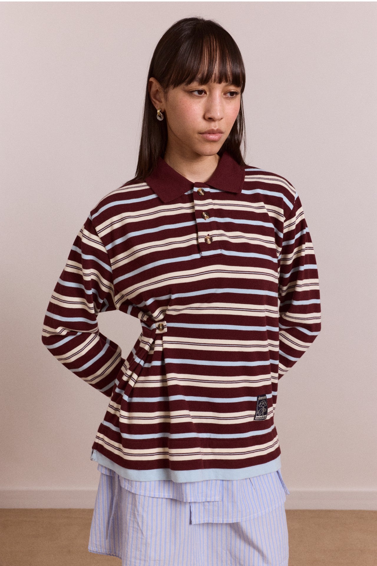 Damson Madder noah cinch layered rugby - choc stripe