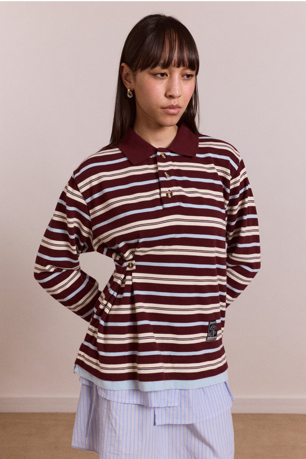 Damson Madder noah cinch layered rugby - choc stripe