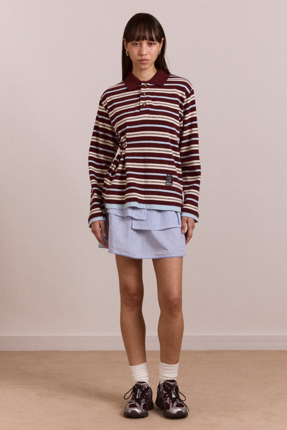 Damson Madder noah cinch layered rugby - choc stripe