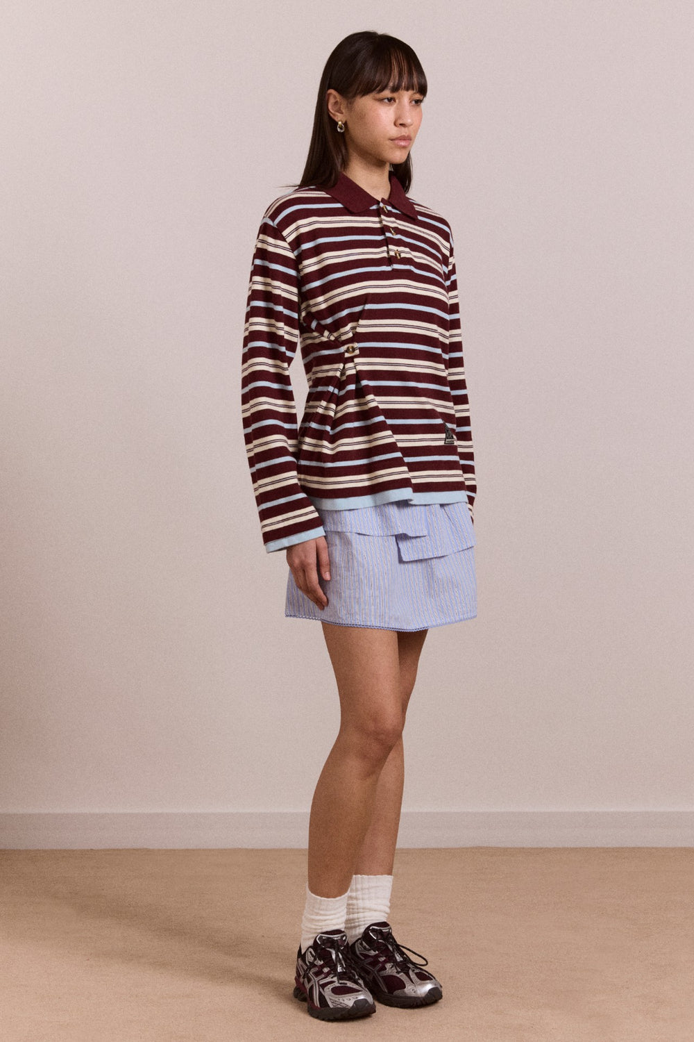 Damson Madder noah cinch layered rugby - choc stripe