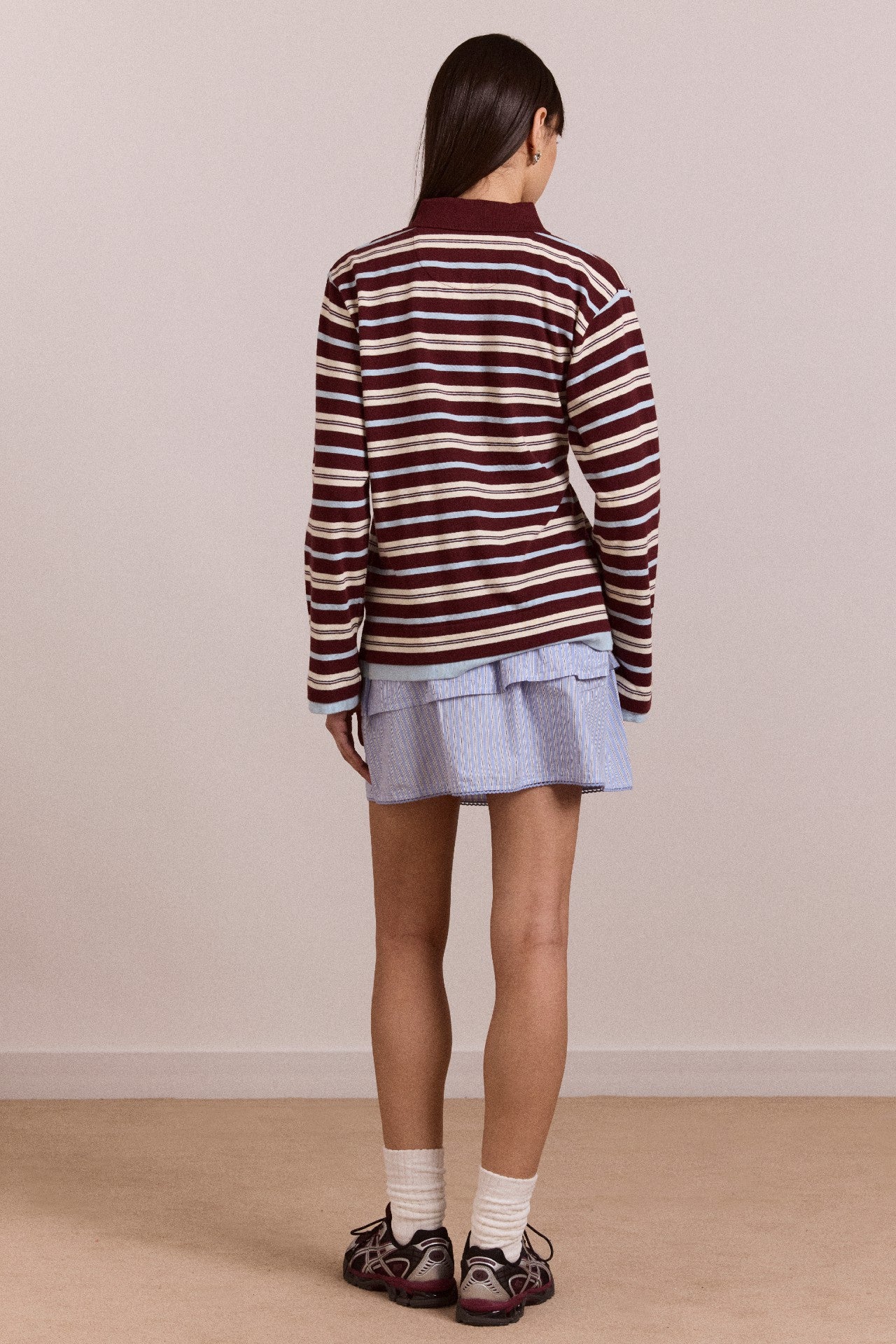 Damson Madder noah cinch layered rugby - choc stripe