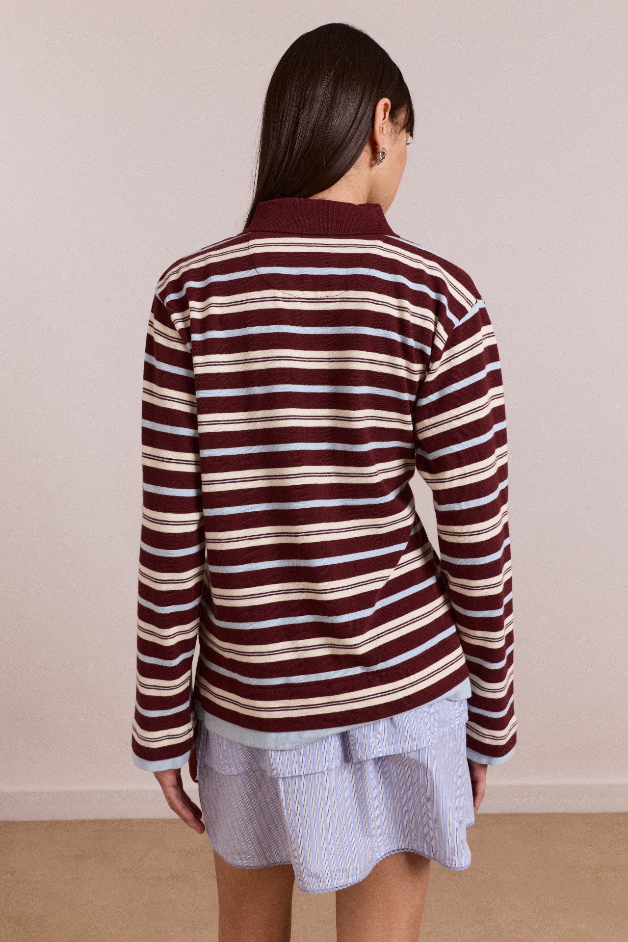 Damson Madder noah cinch layered rugby - choc stripe