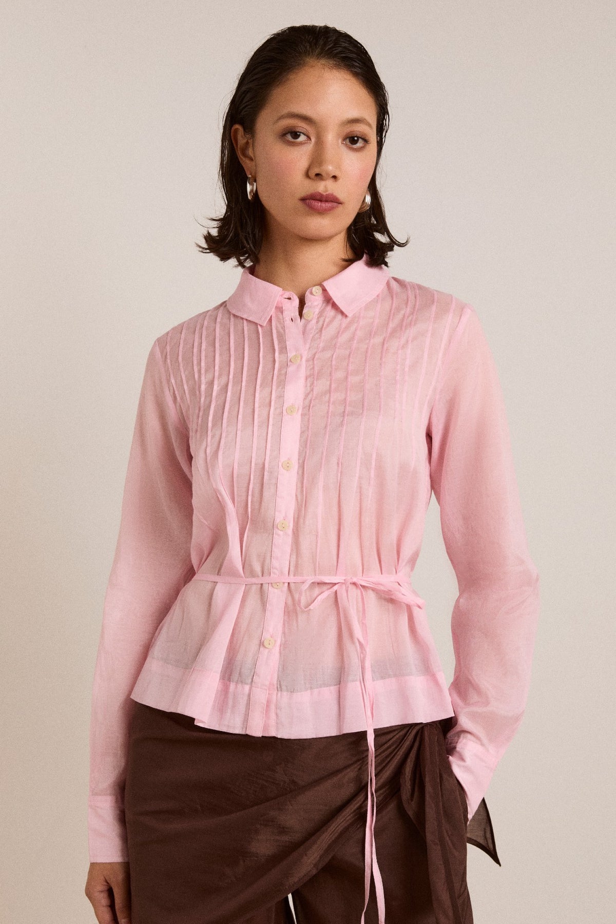 Damson Madder wendy long sleeve sheer blouse - pale pink