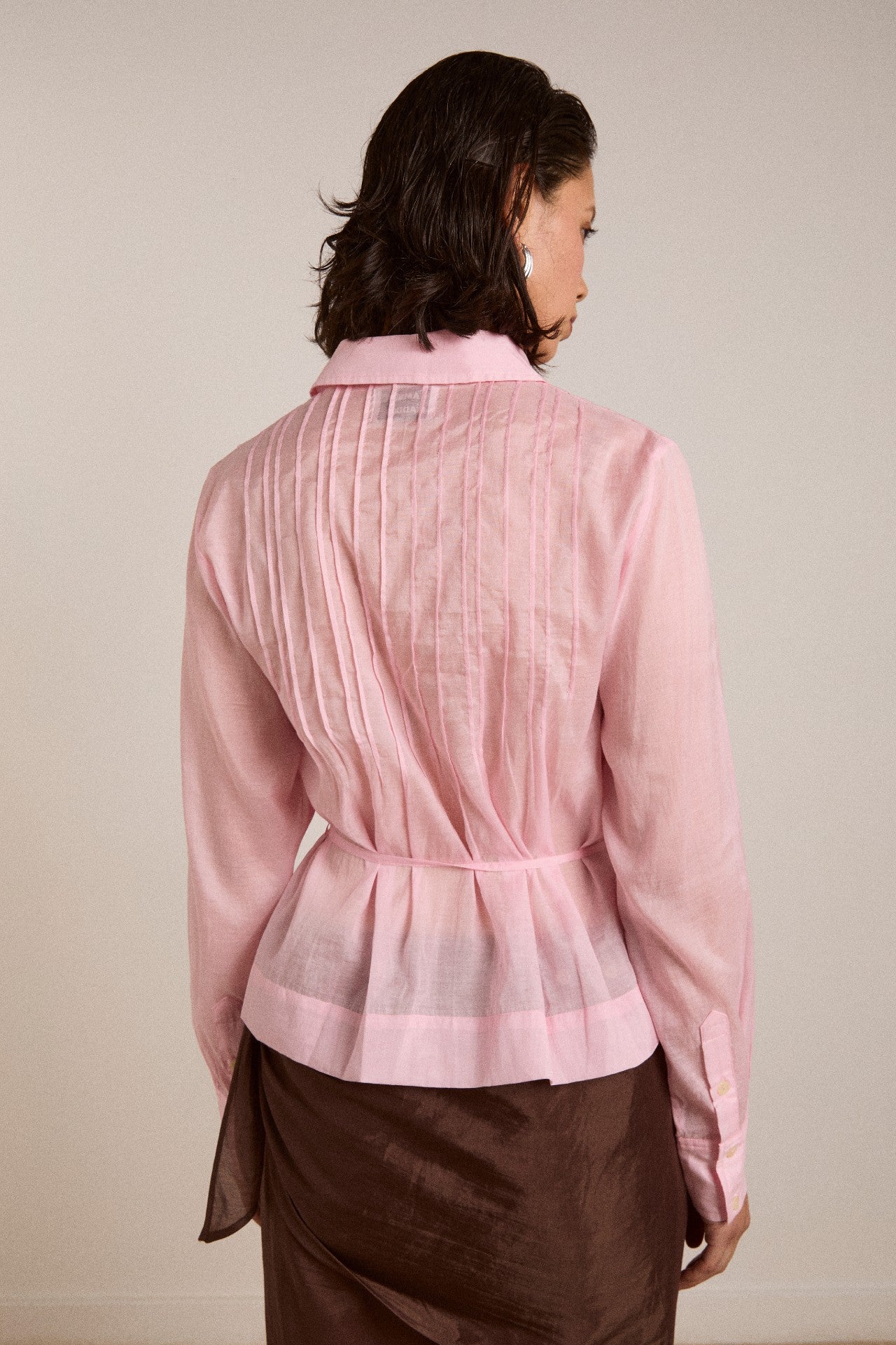 Damson Madder wendy long sleeve sheer blouse - pale pink