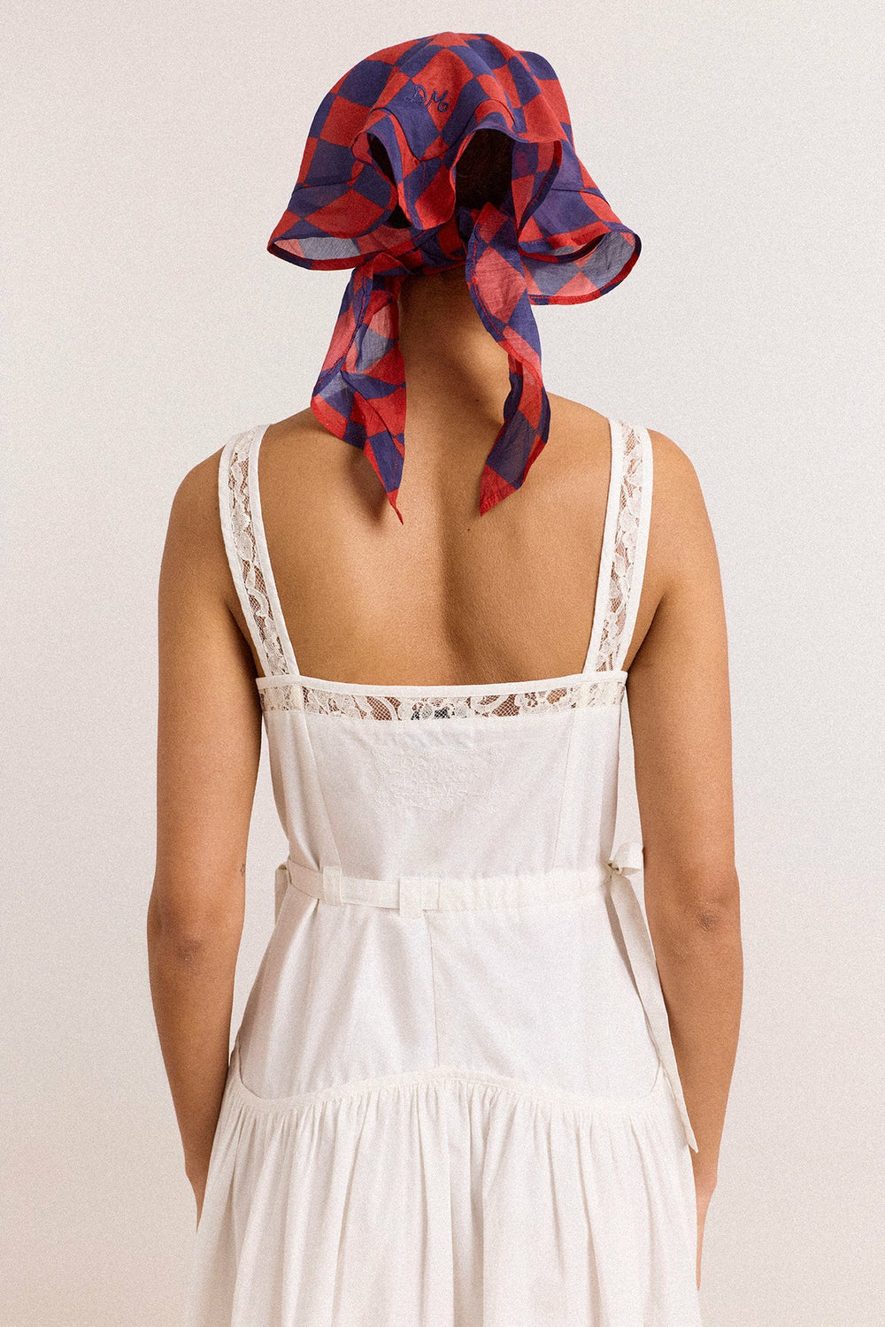 Damson Madder frill edge headscarf - harlequin