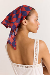 Damson Madder frill edge headscarf - harlequin