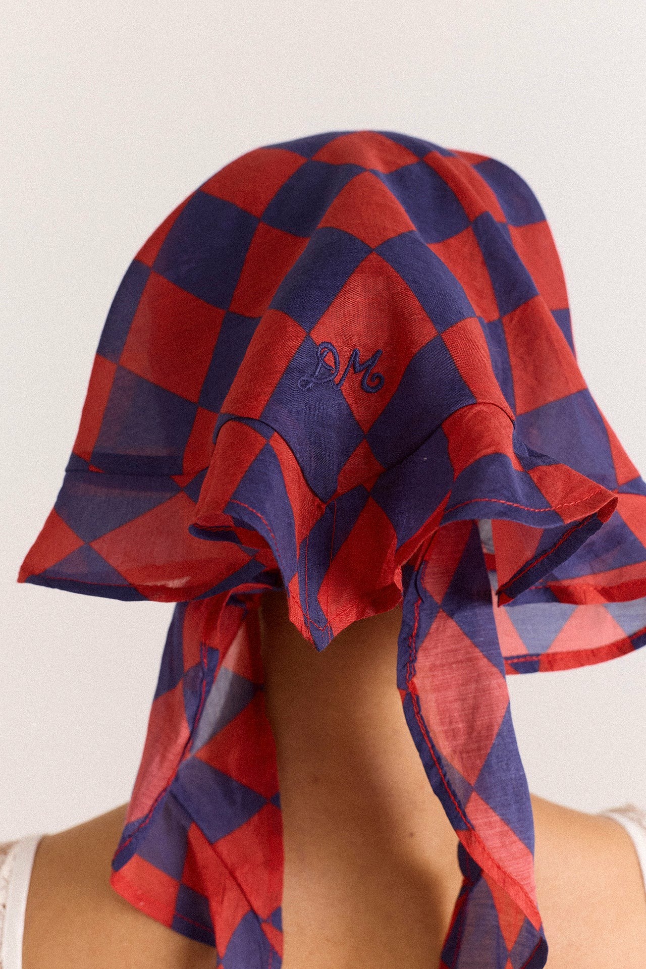 Damson Madder frill edge headscarf - harlequin