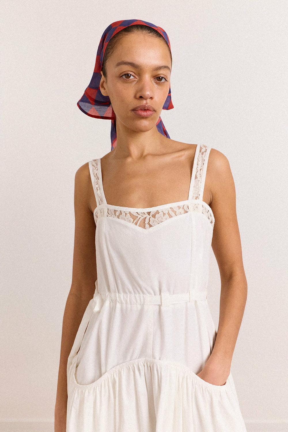 Damson Madder frill edge headscarf - harlequin
