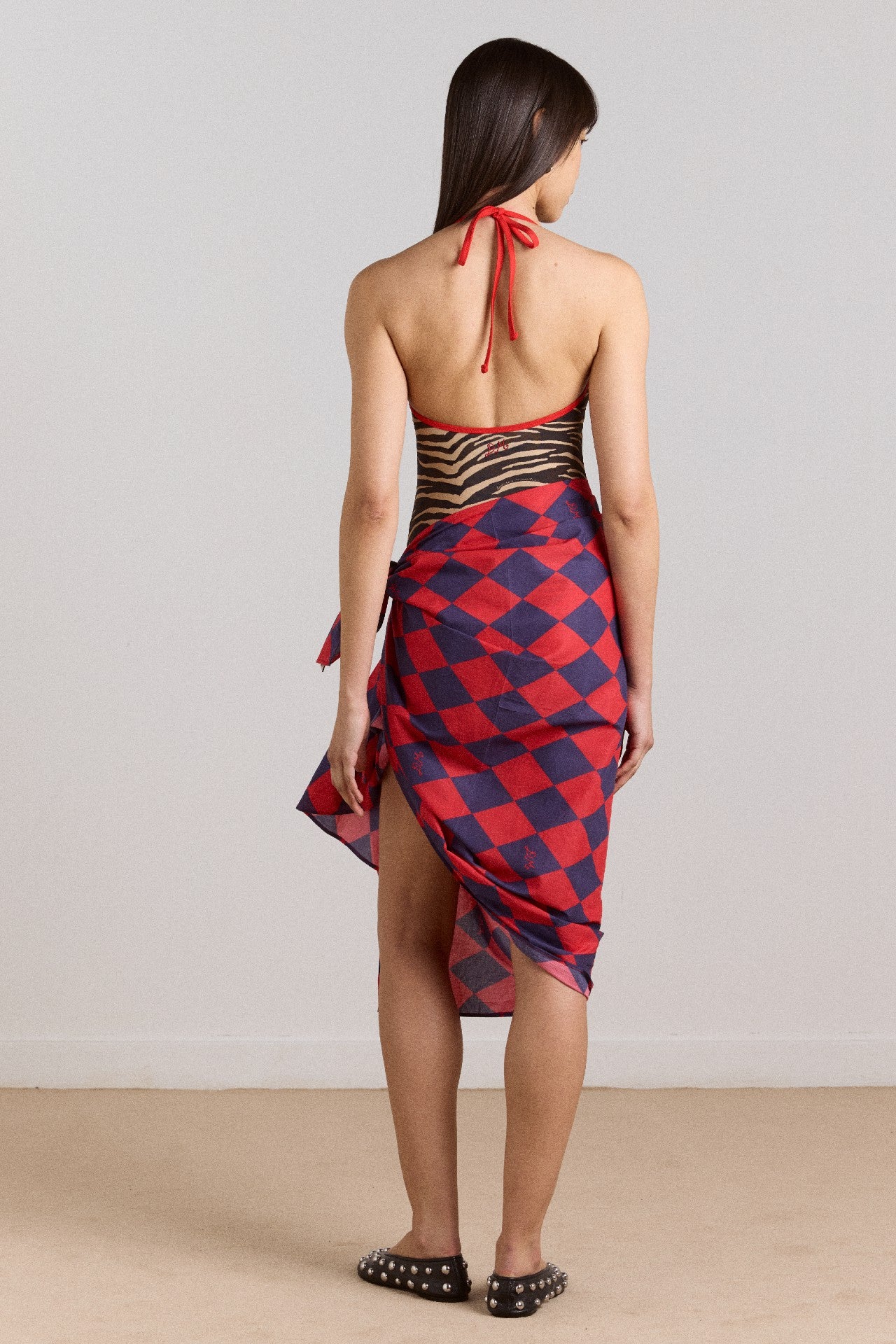 Damson Madder della halterneck swimsuit - tiger print
