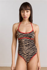 Damson Madder della halterneck swimsuit - tiger print