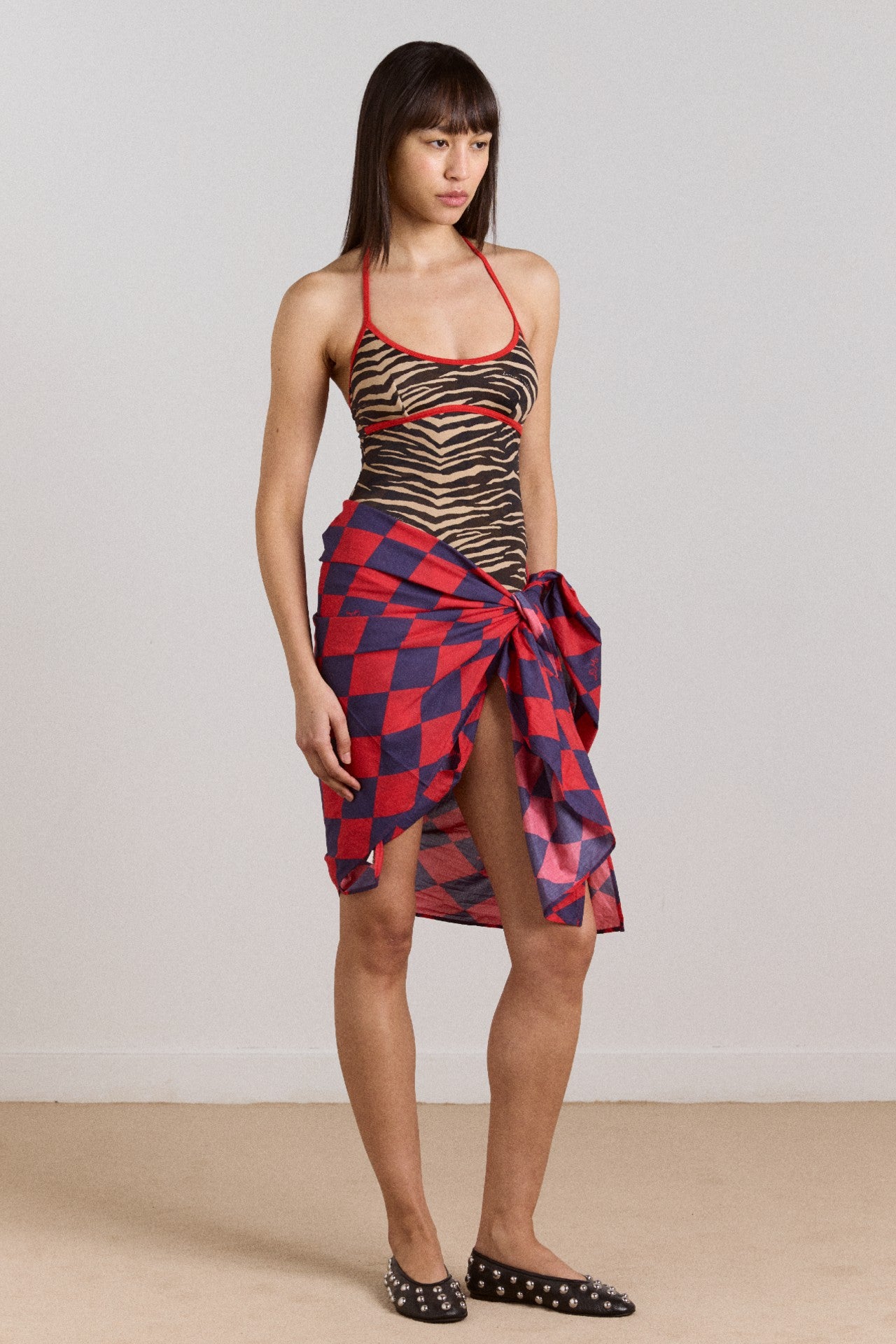 Damson Madder della halterneck swimsuit - tiger print
