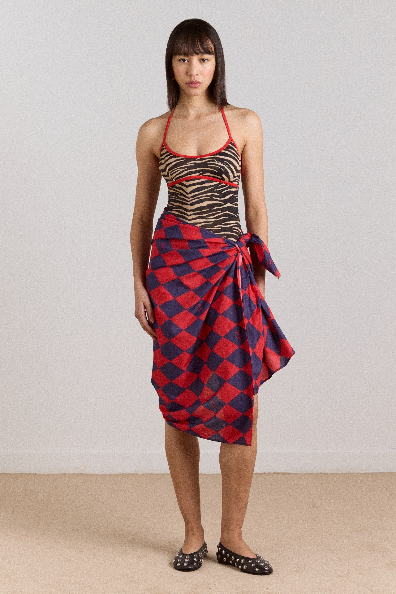 Damson Madder sarong - harlequin print