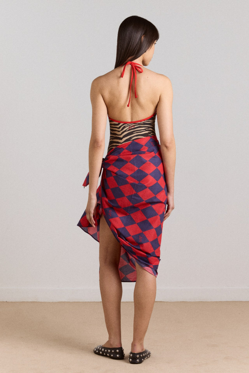 Damson Madder sarong - harlequin print