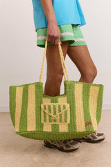 Damson Madder orla oversized raffia beach bag - apple stripe