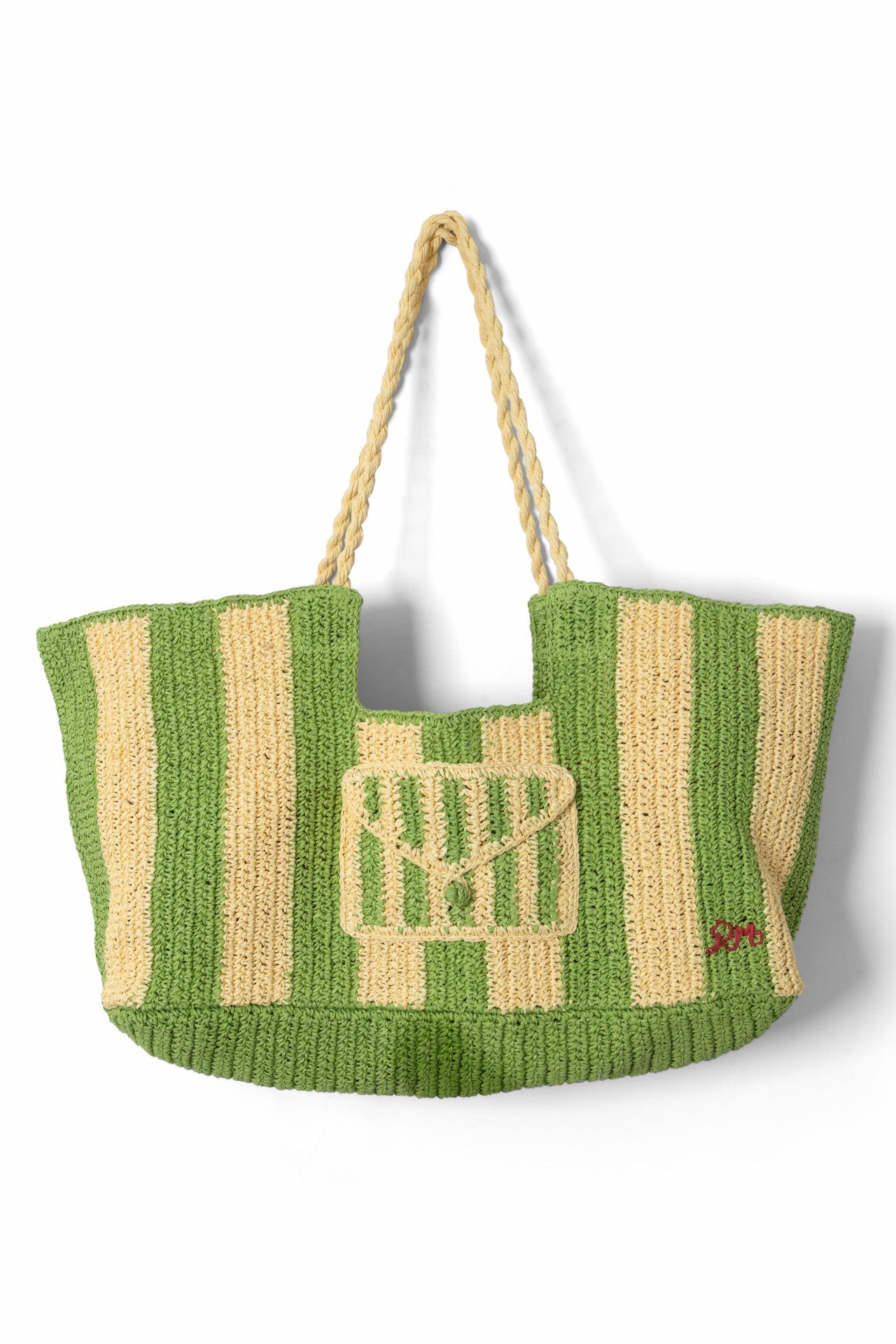 Damson Madder orla oversized raffia beach bag - apple stripe