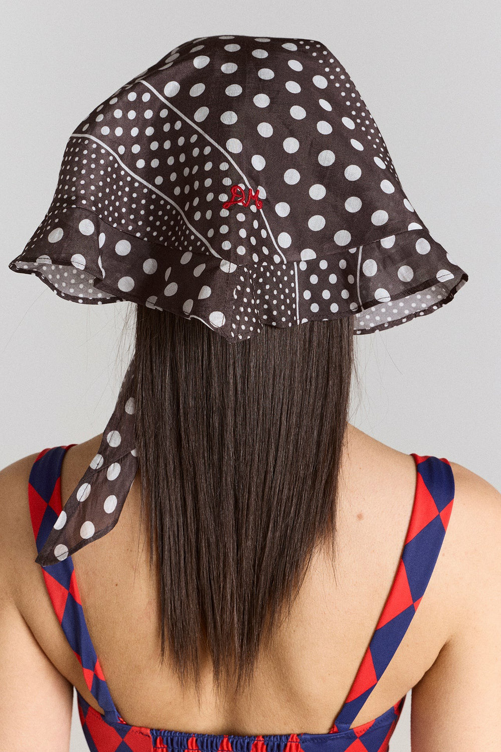 Damson Madder frill edge headscarf - washed black spot stripe print