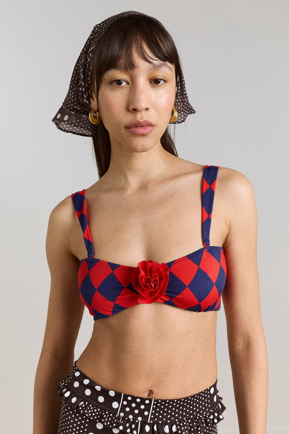 Damson Madder frill edge headscarf - washed black spot stripe print