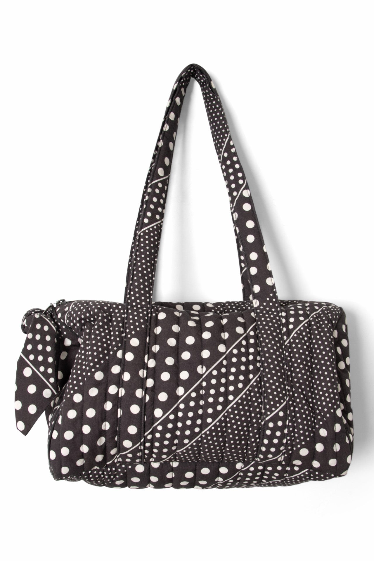 Damson Madder quilted weekender bag - washed black spot stripe print