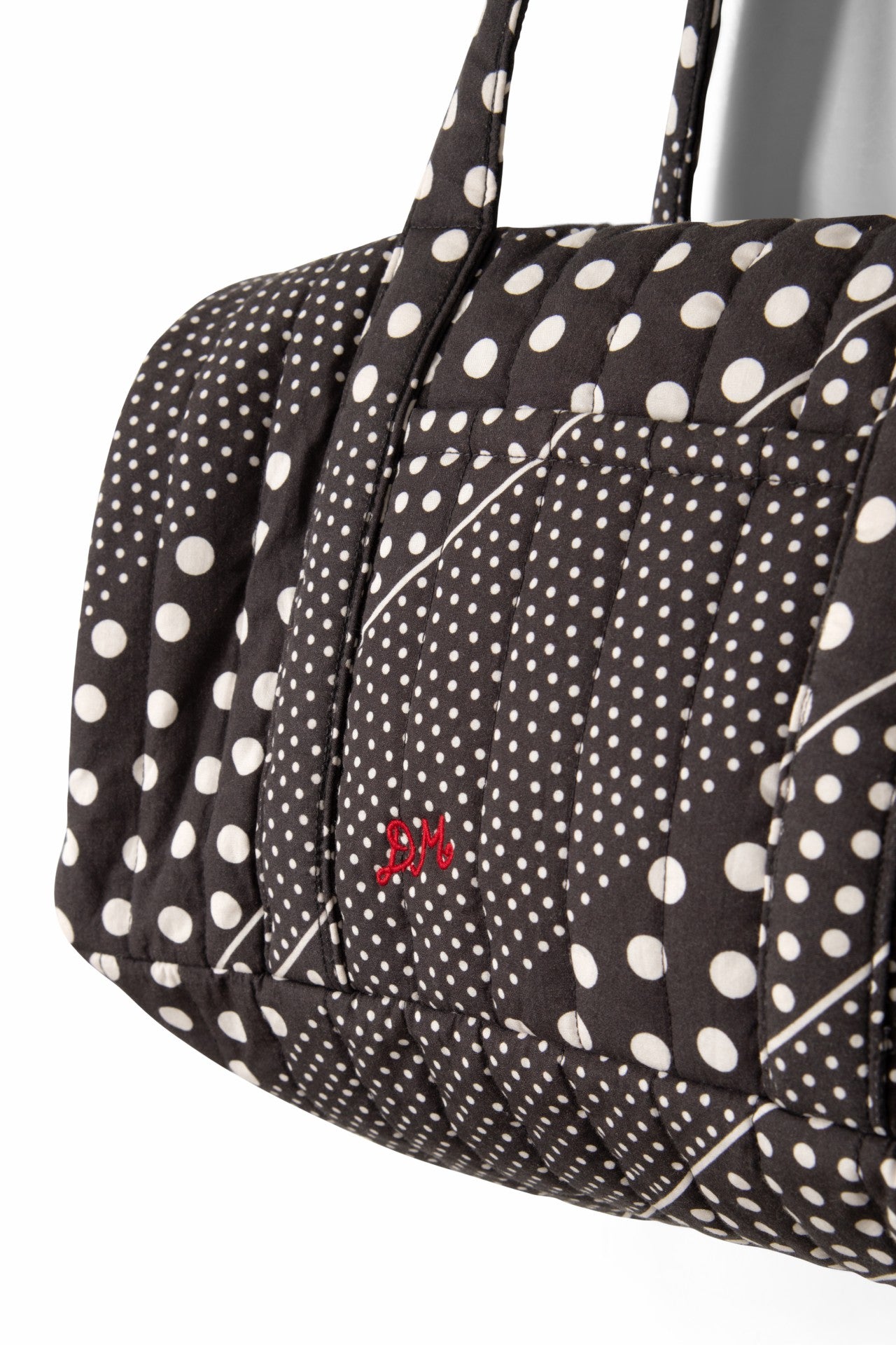 Damson Madder quilted weekender bag - washed black spot stripe print