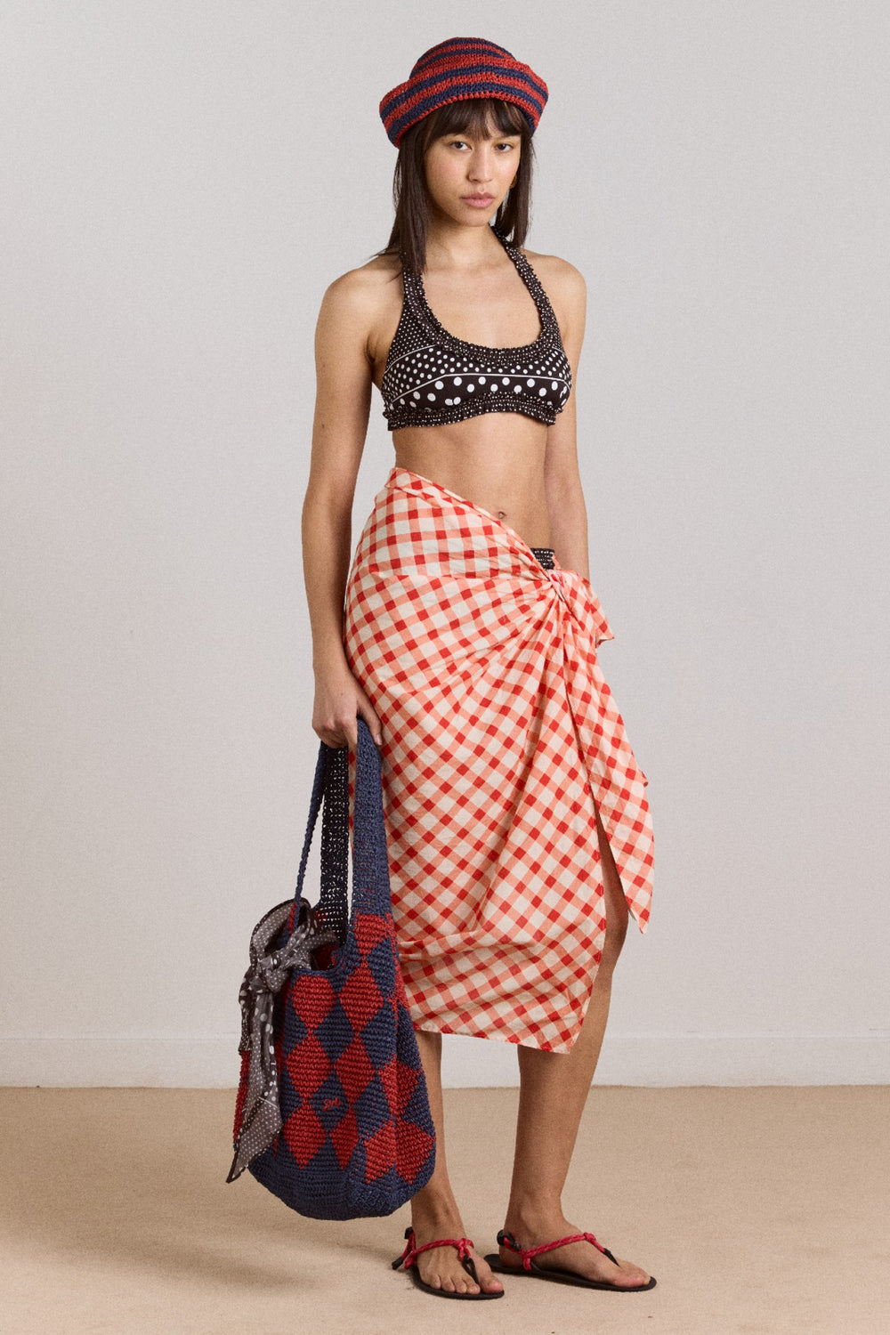 Damson Madder sarong - window pane check