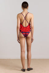 Damson Madder alora frill swimsuit - harlequin print