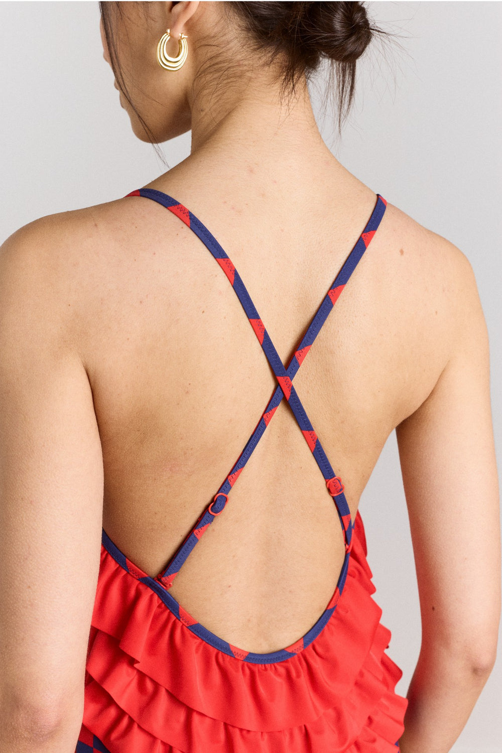 Damson Madder alora frill swimsuit - harlequin print
