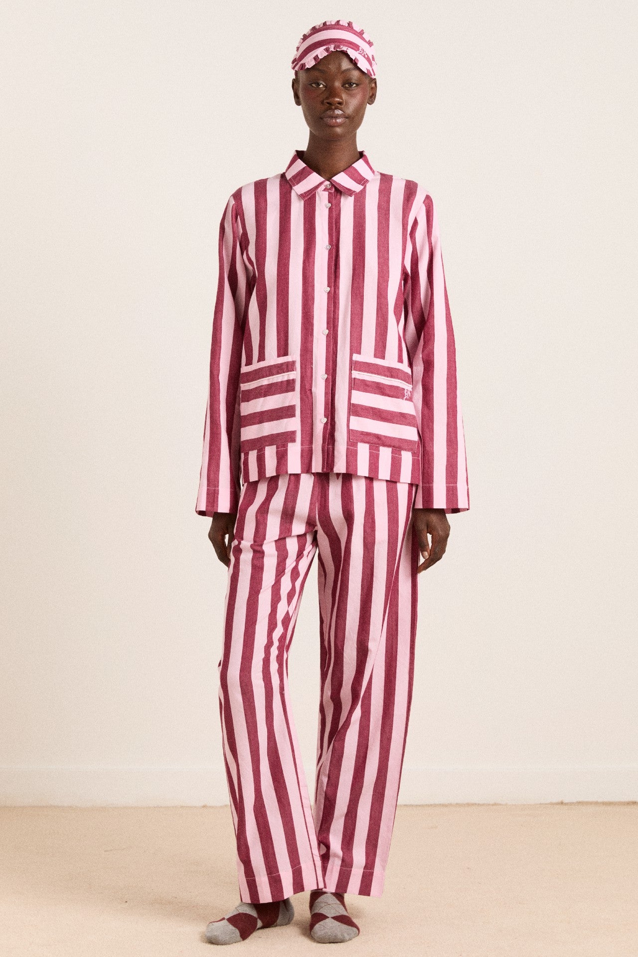 Damson Madder florie pj set - burg/pink wide stripe