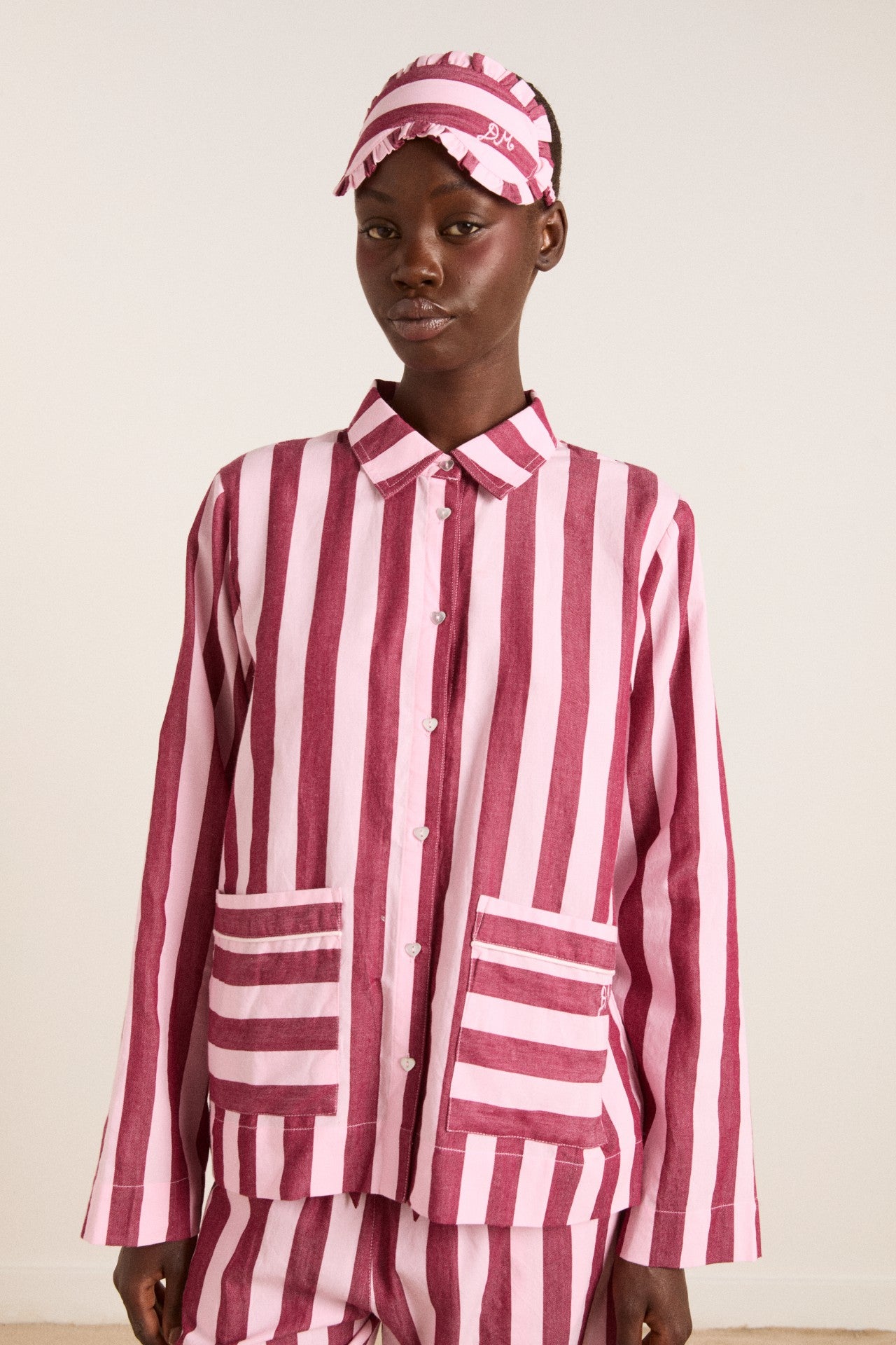 Damson Madder florie pj set - burg/pink wide stripe