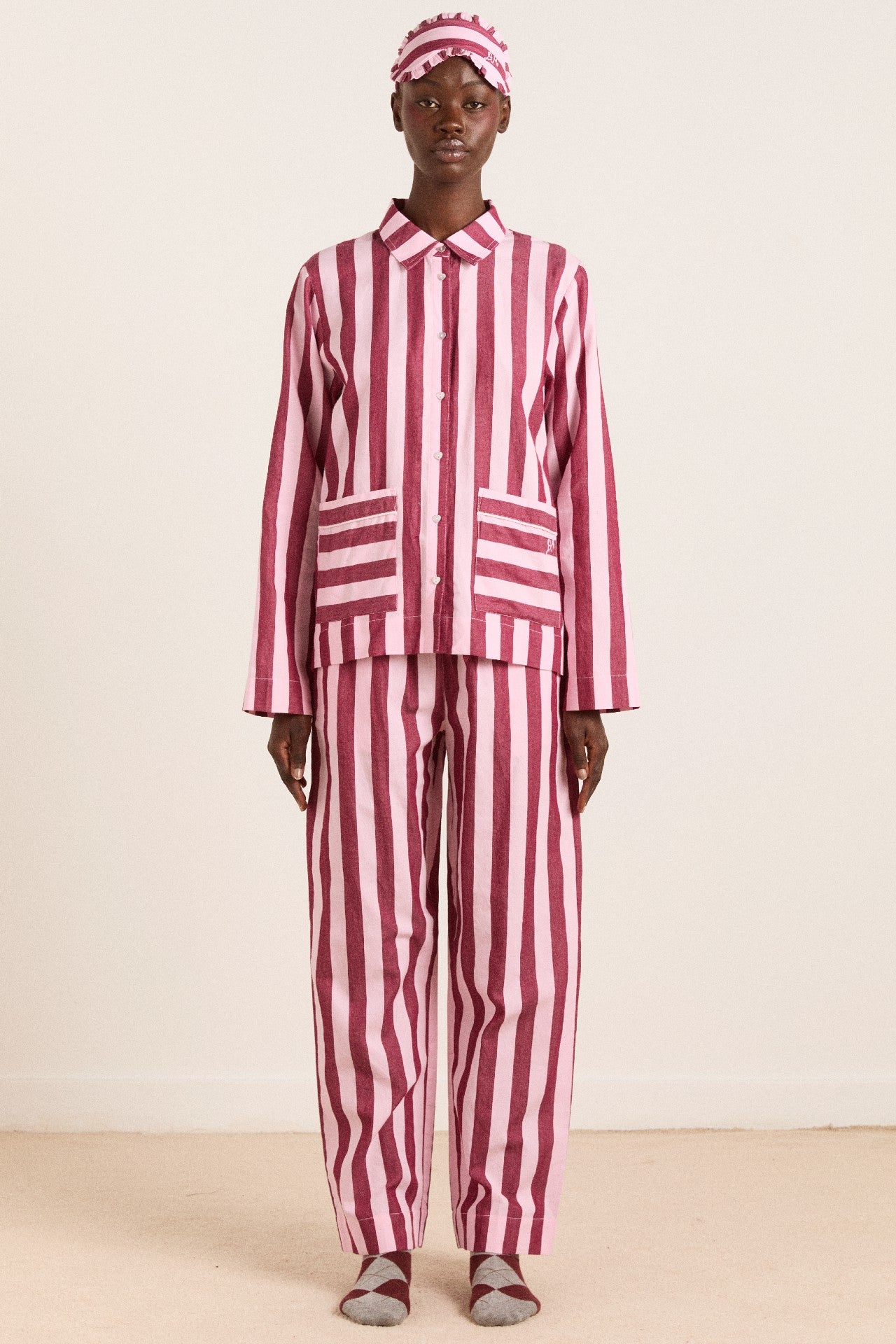 Damson Madder florie pj set - burg/pink wide stripe