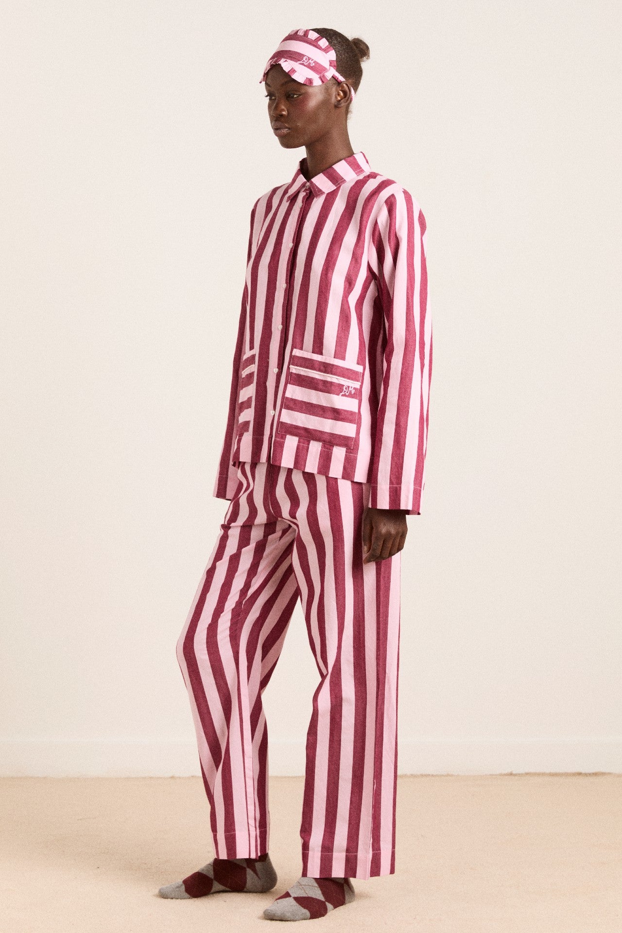 Damson Madder florie pj set - burg/pink wide stripe