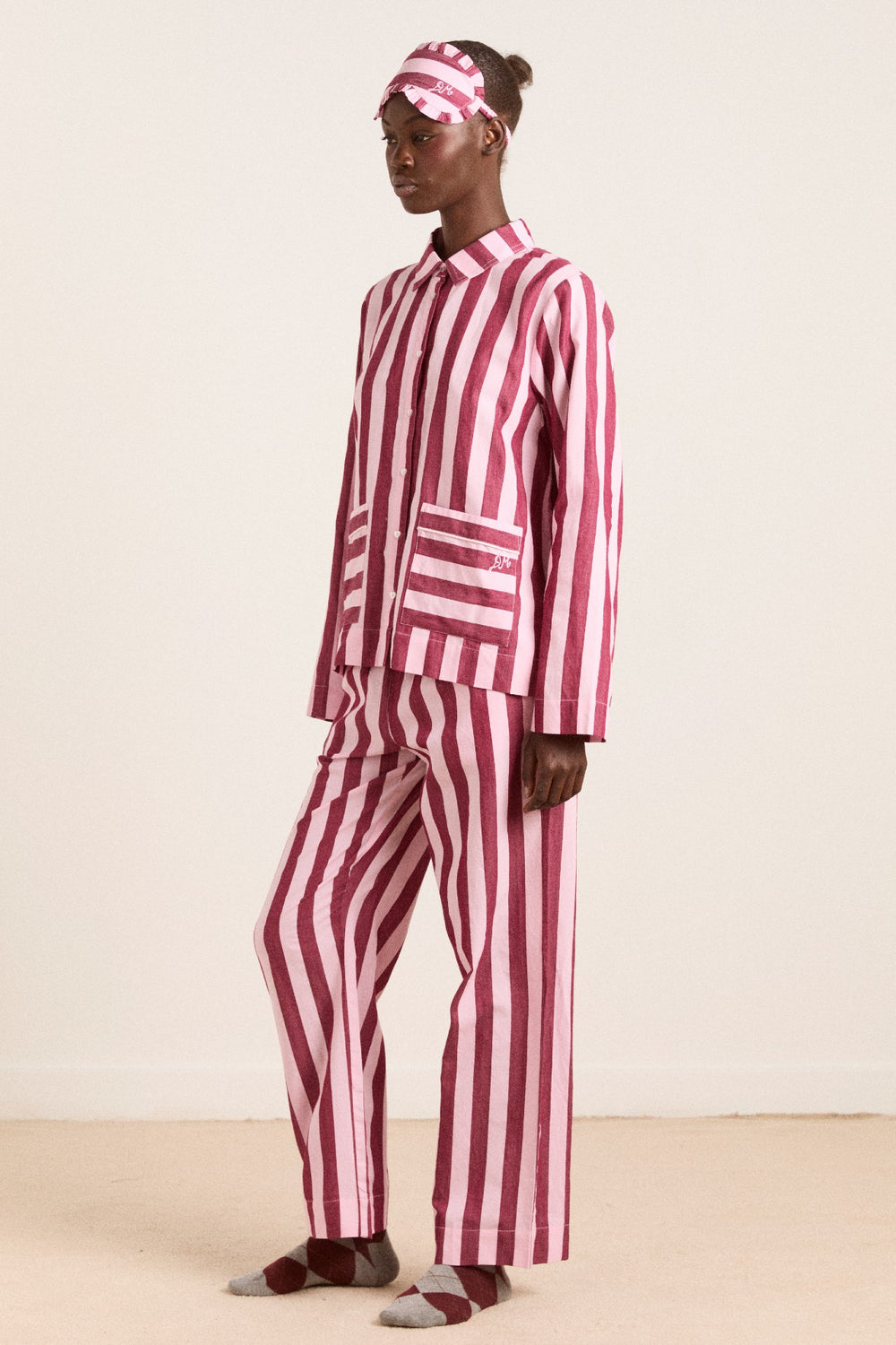 Damson Madder florie pj set - burg/pink wide stripe