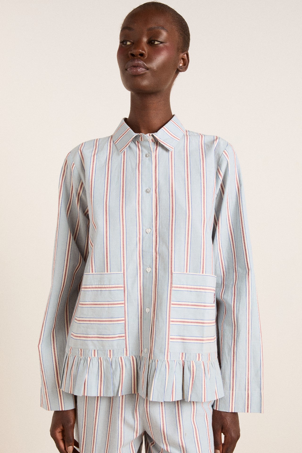 Damson Madder frill florie pj set - blue/burg stripe