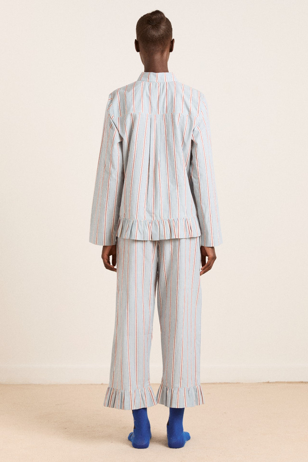 Damson Madder frill florie pj set - blue/burg stripe