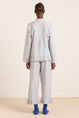 Damson Madder frill florie pj set - blue/burg stripe