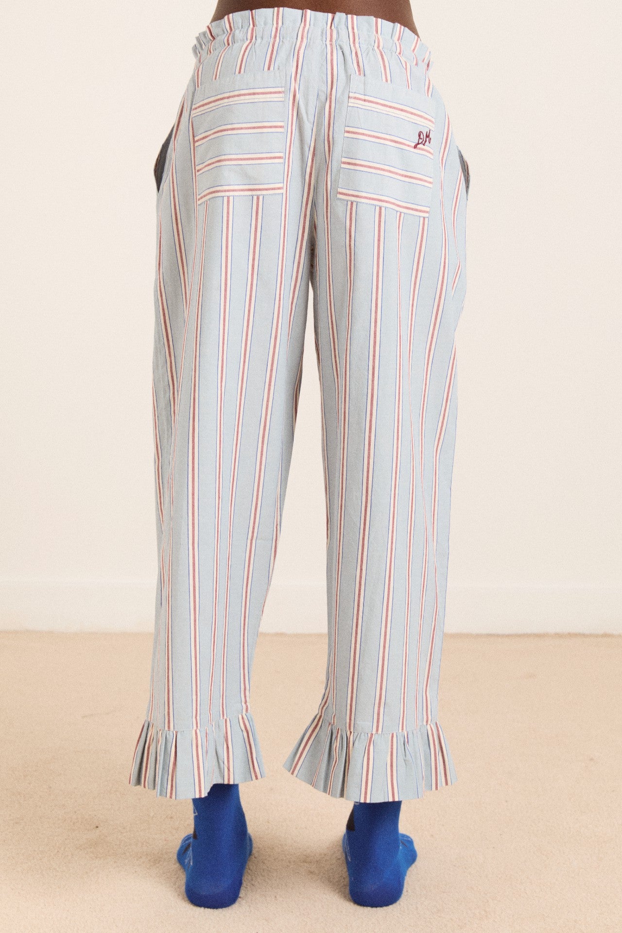 Damson Madder frill florie pj set - blue/burg stripe
