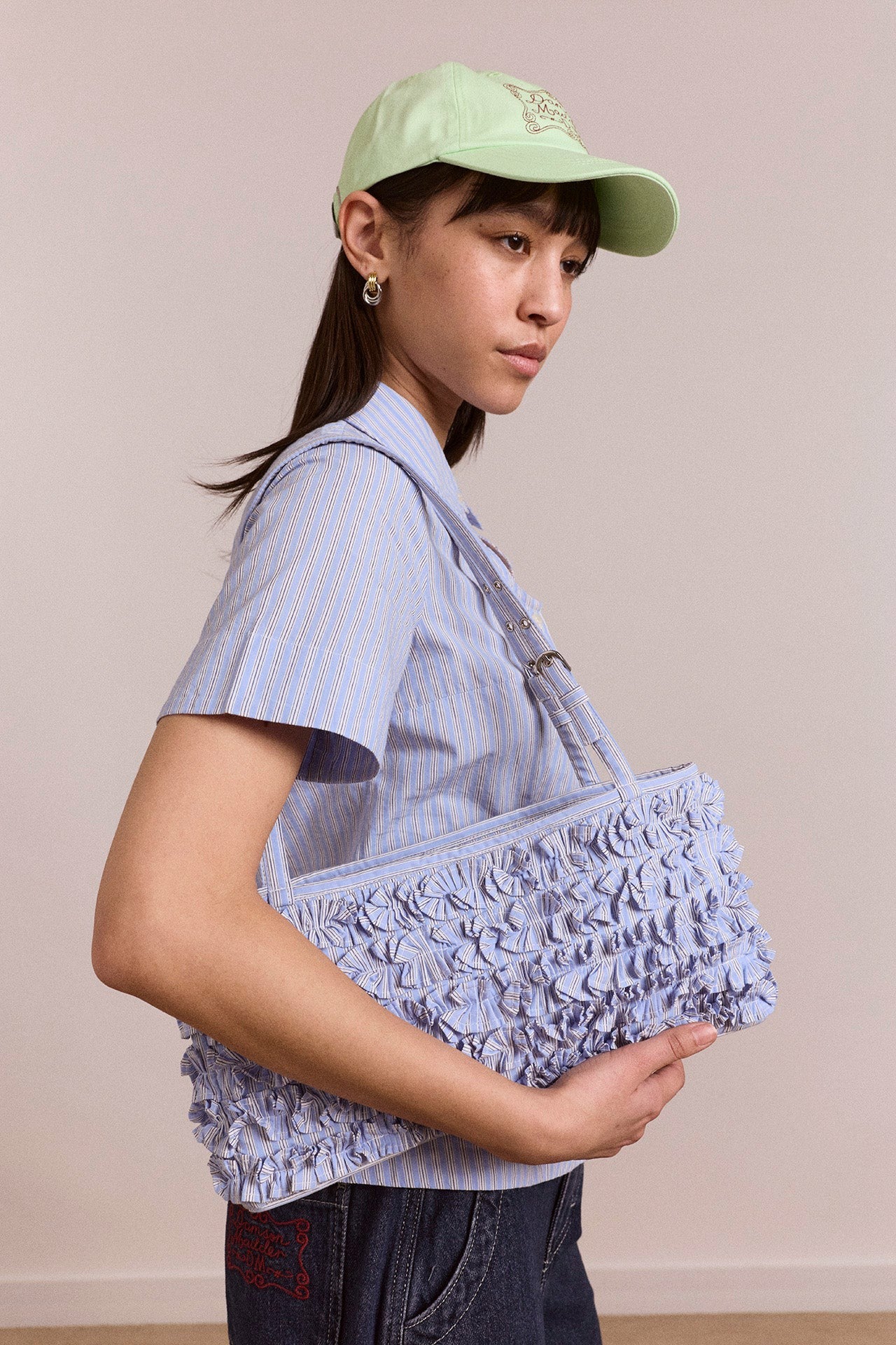 Damson Madder sophia ruffle baguette bag - blue business stripe