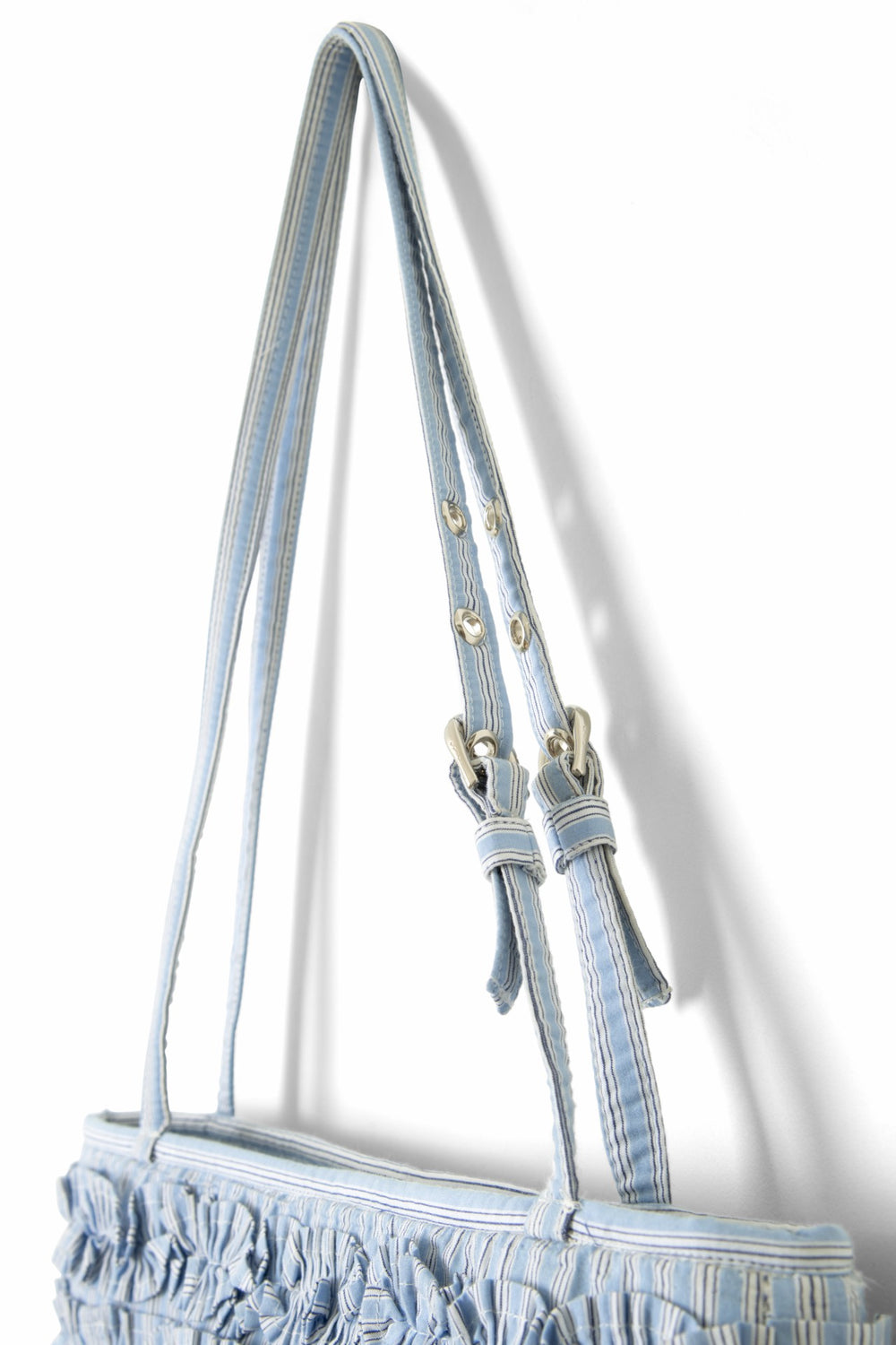 Damson Madder sophia ruffle baguette bag - blue business stripe