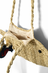 Damson Madder raffia fish bag with bag charm - natural