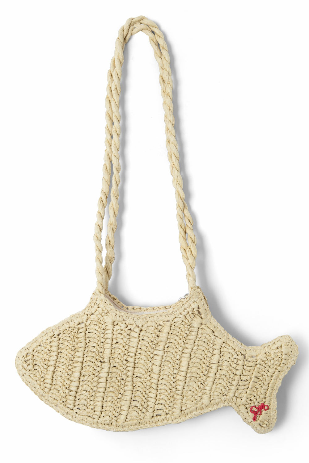 Damson Madder raffia fish bag with bag charm - natural
