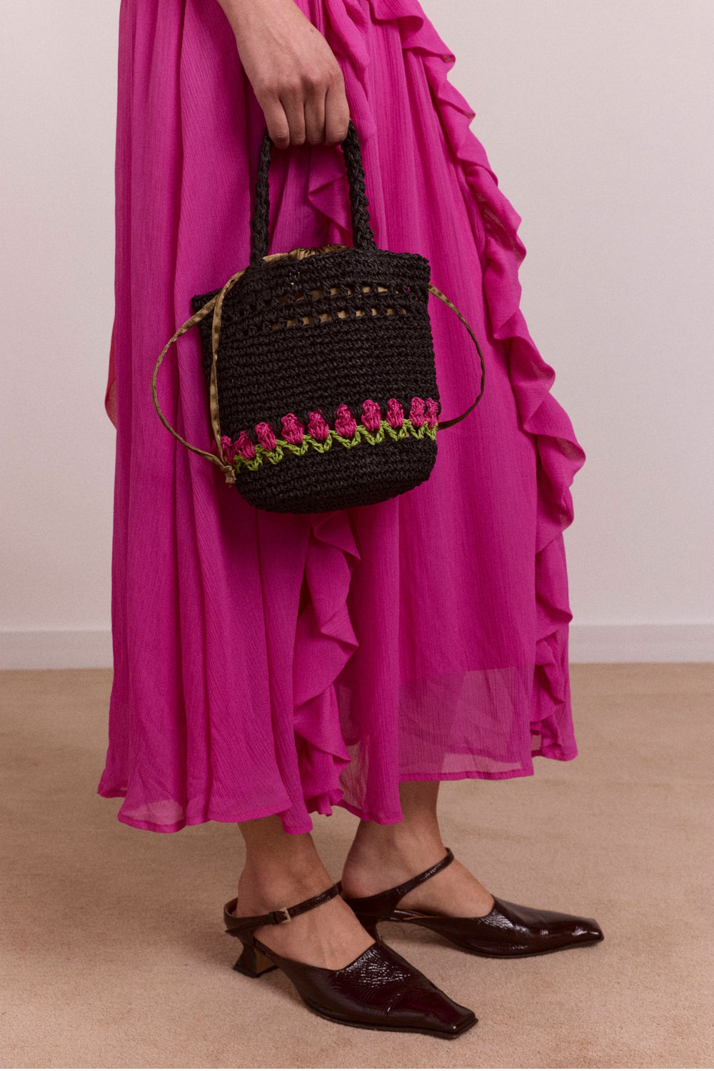 Damson Madder raffia tulip bag