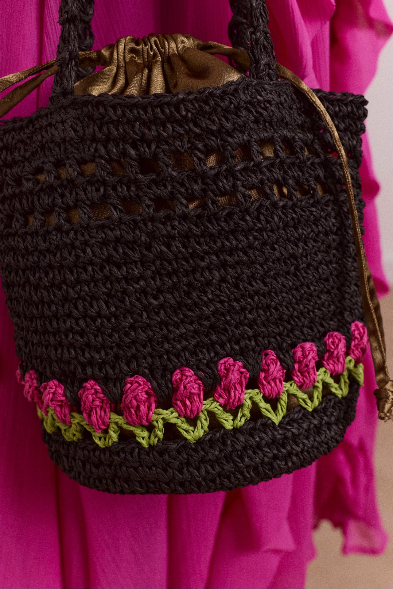 Damson Madder raffia tulip bag