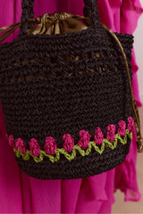 Damson Madder raffia tulip bag