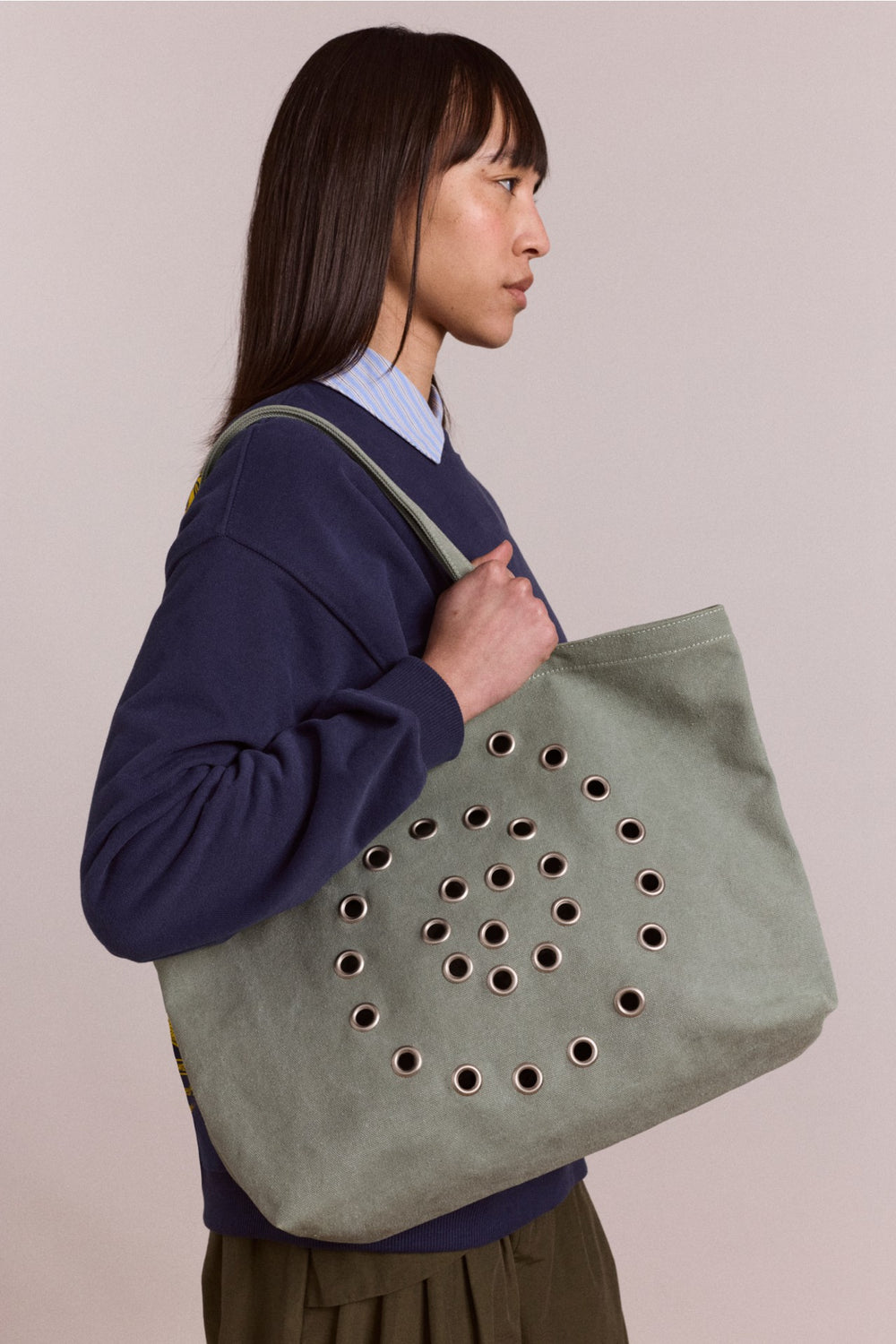 Damson Madder raine swirly eyelet tote bag - mint