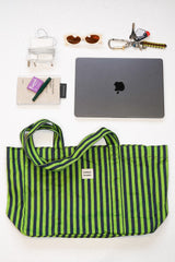 Damson Madder dm canvas tote - navy lime stripe