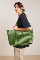 Damson Madder dm canvas tote - navy lime stripe